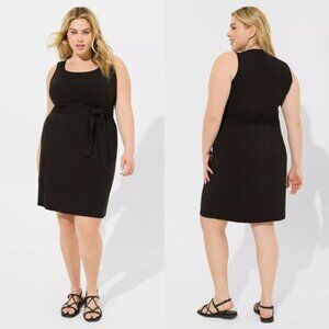 NWT Torrid 3 Black Mini Jersey Square Neck Tie Waist Dress 3X 22 24